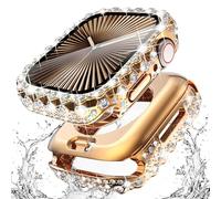 Surace 2 in 1 Waterproof Bling Case Compatible for Apple Watch Series 10 Screen Protector, Lace Edge Diamond Protective Bumper Face Cover for Women iWatch 10 Accessories, 42mm, Rose Gold