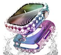 Surace 2 in 1 Waterproof Bling Case Compatible for Apple Watch Series 10 Screen Protector, Lace Edge Diamond Protective Bumper Face Cover for Women iWatch 10 Accessories, 42mm, Rainbow