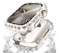 Surace 2 in 1 Waterproof Bling Case Compatible for Apple Watch Series 11 Series 10 Screen Protector, Lace Edge Diamond Protective Bumper Face Cover for Women iWatch 10 11 Accessories, 42mm, Starlight