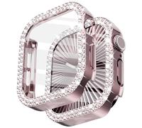 Surace Bling Apple Watch Case with Screen Protector Compatible with Apple Watch Series 11 Series 10 42mm, Crystal Diamond Overall Protective Case Face Cover Bumper 42mm, Matte Pink