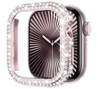 Surace Bling Bumper Case Compatible with Apple Watch Series 10 42 mm Case, Crystal Diamond Rhinestone Protective Face Cover for iWatch 10 42 mm, Matt Pink