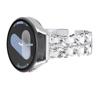 Surace Compatible for Samsung Galaxy Watch 7 Band, Women Bracelet for Galaxy Watch 7/FE/6/5/4 40mm 44mm, Galaxy Watch 6 Classic 43mm 47mm Galaxy Watch Active 2 Bands, Silver Link with White Leather