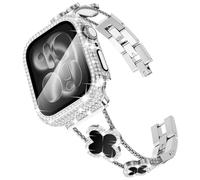 Surace Compatible with Apple Watch Bands 40mm for Women, Jewelry Diamond Rhinestone Stainless Steel Metal Wristband with Bling PC Protective Case for iWatch Series 6/5/4 SE 40mm, Silver/Black