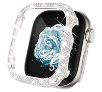 Surace Metal Case Compatible with Apple Watch Case 45mm, Full Bling Crystal Diamond Metal Face Cover Protective Bumper for iWatch Series 9/8/7 45mm, Starlight