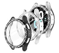Surace Soft TPU Case for Galaxy Watch 4 & Galaxy Watch 5 40mm with Screen Protector, Bling Crystal Diamond Protective Bumper for Samsung Galaxy Watch 4 5 40mm (3 Packs, Silver/Black/Clear)