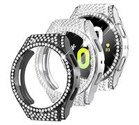Surace Soft TPU Case for Galaxy Watch 5 & Galaxy Watch 4 40mm Screen Protector Case, Bling Crystal Diamond Protective Bumper for Samsung Galaxy Watch 4 5 40mm (3 Packs, Silver/Black/Clear)
