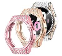 Surace Soft TPU Case for Galaxy Watch 5 & Galaxy Watch 4 44mm Screen Protector Case, Bling Crystal Diamond Protective Bumper for Samsung Galaxy Watch 4 5 44mm (3 Packs, Rose Gold/Pink/Clear)