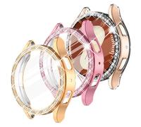 Surace Soft TPU Case for Galaxy Watch 7 40mm Screen Protector Case, Bling Crystal Diamond Protective Bumper for Samsung Galaxy Watch 7 40mm (3 Packs, Rose Gold/Pink/Clear)