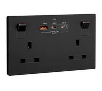 SURAIELEC Black Double Socket with 35W PD USB C, 2 Gang 13A Switched