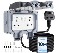 SURAIELEC Double Outdoor Weatherproof Socket with 10m Extension Lead