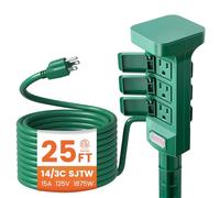 SURAIELEC Outdoor Power Stake Waterproof, 6 Grounded Outlets Power Strip Weatherproof, 25FT Extension Cord Outlet for Yard, Garden, Christmas Light, Patio Lights, 1875W/15A, Green