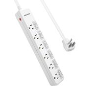 Suraielec Power Strip Individual Switches, 8 FT Long Flat Plug Extension Cord, 6 Outlet Surge Protector with On Off Switches for Each Outlet, 15 AMP Safety Circuit Breaker, Wall Mountable