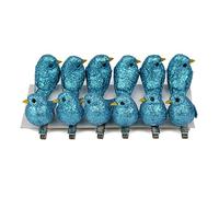 Surakey 12 PCS Simulated Feathered Bird with Glitter 5.2CM Colorful Vivid Artificial Foam Bird Statue for Home Garden Wedding Decor Indoor Outdoor Decoration Ornaments Accessories (Blue)
