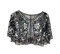 Surakey 1920s Women Flapper Shawl Wraps Sequin Beaded Evening Cape Bridal Shawl Wrap for Evening Dresses/Party/Wedding/Formal (Black Silver)