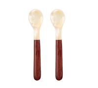 Surakey 2PCS Caviar Spoons Mother of Pearl Caviar Spoons with Wooden Handle Shell Spoon Craft for Caviar, Egg, Ice Cream, Salt, Coffee Serving, Kitchen, Restaurant Serving Dessert Spoon, Type 1