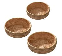 Surakey 3pcs Wicker Bread Basket Wicker Fruit Baskets Natural Wicker Bowl Willow Woven Bread Basket Bread Serving Basket, Hand Woven Rattan Round Food Storage Kitchen Dining Table Decorative