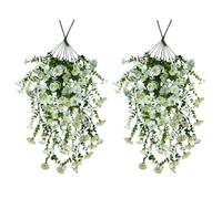 Surakey 4PCS Artificial Hanging Flowers, Realistic Petunias Fake Plastic Faux Hanging Plants Morning Glory Vines for Indoor Outdoor Garden Porch Eave Wedding Wall Décor (White)