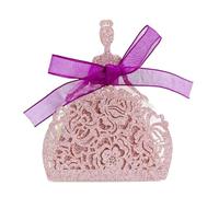 Surakey 50 Pack Girls Laser Cut Wedding Party Favor Box Candy Bag Chocolate Gift Boxes Bridal Birthday Shower Bomboniere with Ribbons Candy Boxes Glitter Hollow Out Wedding Favor Boxes, Peach