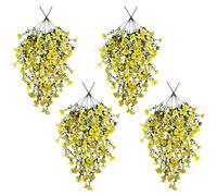 Surakey 8PCS Artificial Hanging Flowers, Realistic Petunias Fake Plastic Faux Hanging Plants Morning Glory Vines for Indoor Outdoor Garden Porch Eave Wedding Wall Décor (Yellow)