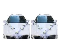 Surakey Car Wedding Decorations - Ribbon Bows Set Car Wedding Decor - White Simulation Rose Flower Artificial Flowers Set Party Events Accessories for Car Front Door Wall Decor (2 Pcs White)