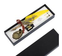 Surakey Feather Dipping Pen Ink, Quill Pen and Ink Set, Calligraphy Pen Set Fountain Dip Pen and Ink, Calligraphy Writing Pen for Letters Homework Diary Handwriting (Yellow)