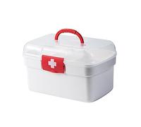 Surakey First Aid Storage Box Container Bin with Handle Family Emergency Medicine Kit Portable Plastic Transparent Medical Pill Case Organizer Container Bins for Travel Car - L