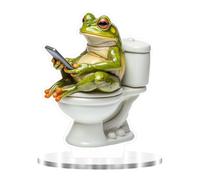 Surakey Frog Figurines Decor Funny Cute Craft Resin Frog Sculpture Statue Frog Sitting on Toilet with Phone 2D Acrylic Frog Ornament for Home Office Desk Tabletop Bathroom Decoration