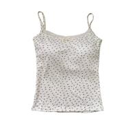 Surakey Girl’s Full Sleeveless Camisole Tank Tops - Floral Print Vest Stretch Undershirts Comfortable Camis (Fits Ages 10-14) (Apricot)