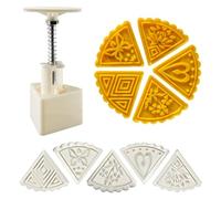 Surakey Mooncake Mould with 5PCS Mode Patterns Hand Pressed Moon Cake Mould Fan Shaped Mooncake Mould 50g Triangle Mooncake Stamping Mould for Holiday DIY Dessert Baking Tools