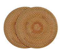 Surakey Natural Handmade Woven Bamboo Rattan Coasters,Non-Slip Round Straw for Tea cup Wicker Cup Base Plates & Dishes Insulated Hot Pads,Home Kitchen Living Coffee Drinks Decor Accessories,18CM 2Pcs