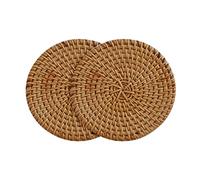 Surakey Natural Handmade Woven Bamboo Rattan Coasters,Non-Slip Round Straw for Tea cup Wicker Cup Base Plates & Dishes Insulated Hot Pads,Home Kitchen Living Coffee Drinks Decor Accessories,10CM 2Pcs