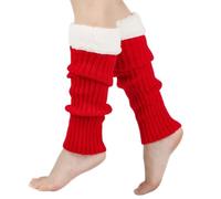 Surakey Retro Women Adult Knitted Leg Warmers Crochet Long Boot Socks Christmas Thickened Warm Socks for Party Dance Yoga (Red)
