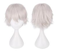 Surakey Silver White Cosplay Wig Short Hair Fluffy Synthetic Hair 11.8 inch Men Women Halloween Party Wig Anime Costume Wig For Men Boy