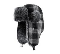 Surakey Trapper Hat Winter Hats for Women Men with Faux Fur Ear Flaps Checkered Flipping Ear Hat Windproof Ears Protector Hat (Gray)