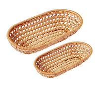 Surakey Wicker Fruit Baskets Wicker Bread Basket Natural Wicker Bowl Willow Woven Bread Basket Bread Serving Basket, Hand Woven Rattan Round Food Storage Kitchen Dining Table Decorative