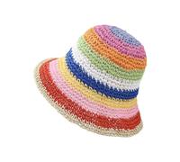 Surakey Womens Mens Rainbow Straw Hat Fedora Summer Beach Sun Hat Sunshade for Women Summer Seaside Vacation Beach Camping (Khaki)