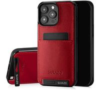 SURAZO Genuine Leather Back Case for Apple iPhone 15 Pro Max Case - Shockproof Leather Mobile Phone Case Cover with [Card Slot, Stand Function, Key Chain] Vintage Slim Bumper Protective Case (Costa