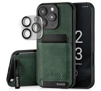 SURAZO Genuine Leather Back Case for Apple iPhone 16 Pro Max Shockproof Leather Mobile Phone Case Cover [Camera Protection, Card Slot, Stand Function, Key Chain] Bumper Back Protective Case, Dark