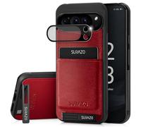 SURAZO Genuine Leather Back Case for Google Pixel 9 Pro Case - Shockproof Leather Mobile Phone Case Cover [with Camera Protection Glass, Card Slot, Stand Function, Keychain] Bumper Back Protective