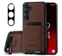 SURAZO Leather Case for Samsung Galaxy S25 Plus Case with Camera Protection - Genuine Leather Back Mobile Phone Case [Card Slot] [Stand Function] [Key Ring] Shockproof Leather Protective Case (Supreme