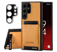 SURAZO Leather Case for Samsung Galaxy S25 Ultra Case with Camera Protection - Genuine Leather Back Mobile Phone Case [Card Slot] [Stand Function] [Key Ring] Shockproof Genuine Leather Protective Case
