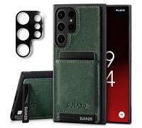 SURAZO Leather Case for Samsung Galaxy S25 Ultra Case with Camera Protection - Genuine Leather Back Mobile Phone Case [Card Slot] [Stand Function] [Key Ring] Shockproof Genuine Leather Protective Case