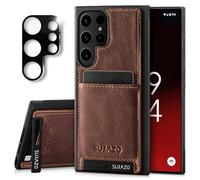 SURAZO Leather Case for Samsung Galaxy S25 Ultra Case with Camera Protection - Genuine Leather Back Mobile Phone Case [Card Slot] [Stand Function] [Key Ring] Shockproof Genuine Leather Protective Case