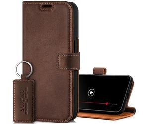 SURAZO Leather Wallet Mobile Phone Case Compatible with Apple iPhone 14 - Flip & Fold Smartphone Case with Stand, RFID Blocker, Magnet Closure, 3 Slots for Bank Cards - Handcrafted European Leather