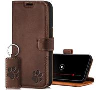 SURAZO Leather Wallet Mobile Phone Case Compatible with Apple iPhone 15 - Flip & Fold Smartphone Case with Stand, RFID Blocker, Magnet Closure, 3 Slots for Bank Cards - Handcrafted European Leather