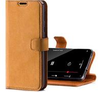 SURAZO Leather Wallet Mobile Phone Case Compatible with iPhone 12 Pro Max - Flip & Fold Smartphone Case with Stand, RFID Blocker, Magnet Closure, 3 Slots for Bank Cards - Handcrafted European Leather