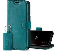 Surazo Leather Wallet Mobile Phone Case Compatible with iPhone 14 Pro Max - Flip & Fold Smartphone Case with Stand, RFID Blocker, Magnet Closure, 3 Slots for Bank Cards - Handcrafted European Leather