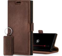 SURAZO Leather Wallet Mobile Phone Case Compatible with Samsung S24 Ultra - Flip & Fold Smartphone Case with Stand, RFID Blocker, Magnet Closure, 3 Slots for Bank Cards - Handcrafted European Leather