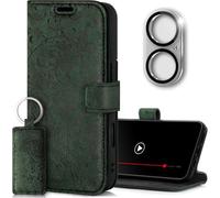 SURAZO Mobile Phone Case for Apple iPhone 16 Plus Leather - Foldable Genuine Leather Protective Case [with Card Slot, RFID Protection, Stand Function, Camera Protection Glass] Flip Flip Case Cover