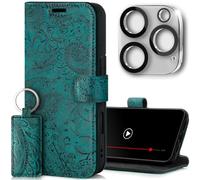 SURAZO Mobile Phone Case for Apple iPhone 16 Pro Max Leather - Foldable Genuine Leather Protective Case [Card Slot, RFID Protection, Stand Function, Camera Protection Glass] Flip Flip Case Cover